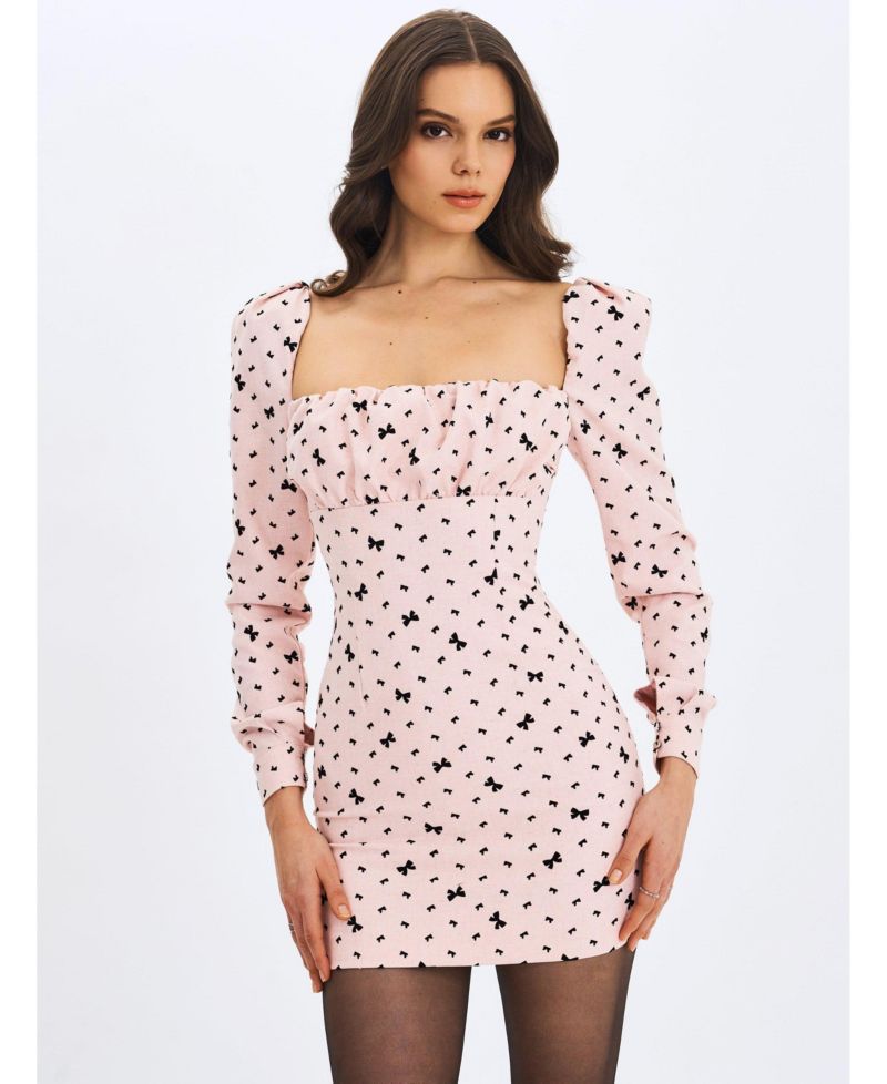Women's Perla Baby ruched Bust Velvet-Embossed Bow Mini Dress