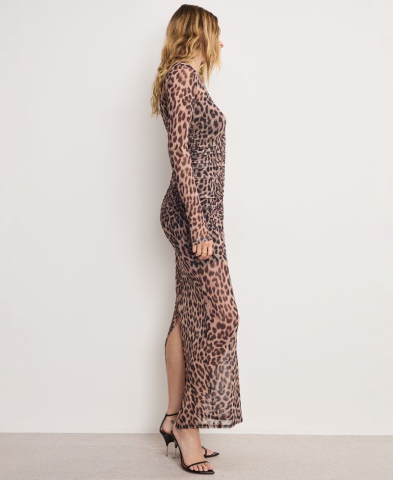 Women's Mesh Ruched Long Sleeve Maxi Dress, Regular and Plus Size