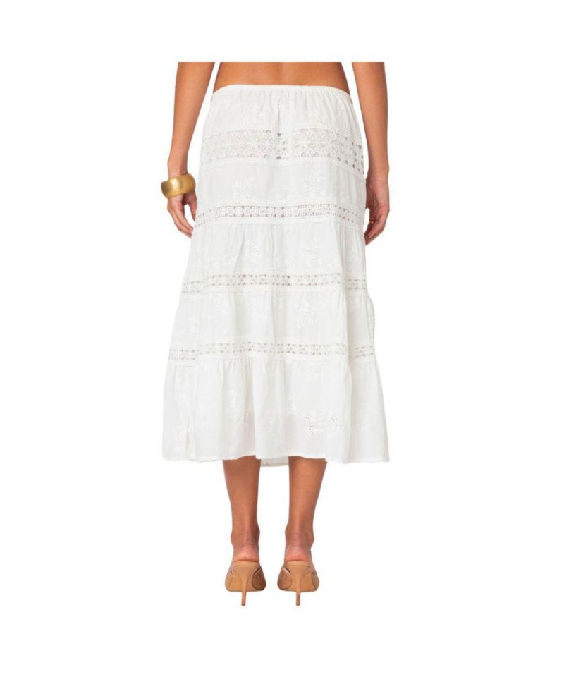 Women's Tiered Cotton Lace Midi Skirt