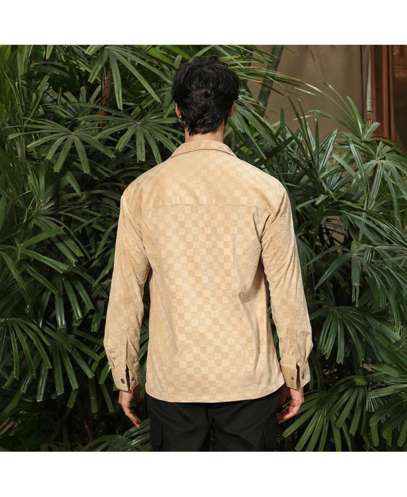 Men's Buff Beige Cubic Velvet Utility Shacket
