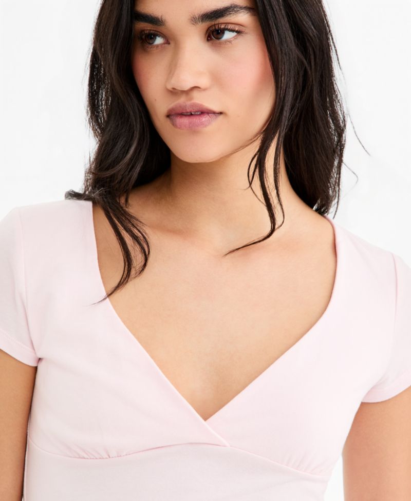 Juniors' Cap-Sleeve Surplice-Neck Top