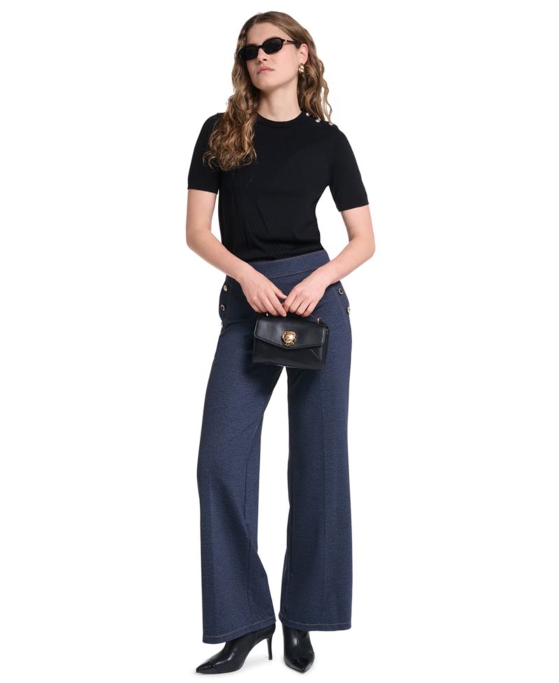 Petite Silky Pont Mid-Rise Sailor Pants