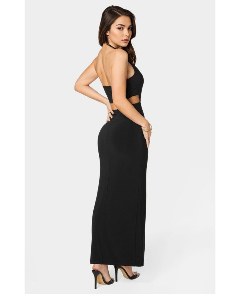 Women's Slit Front Cutout Halter Midi Dress