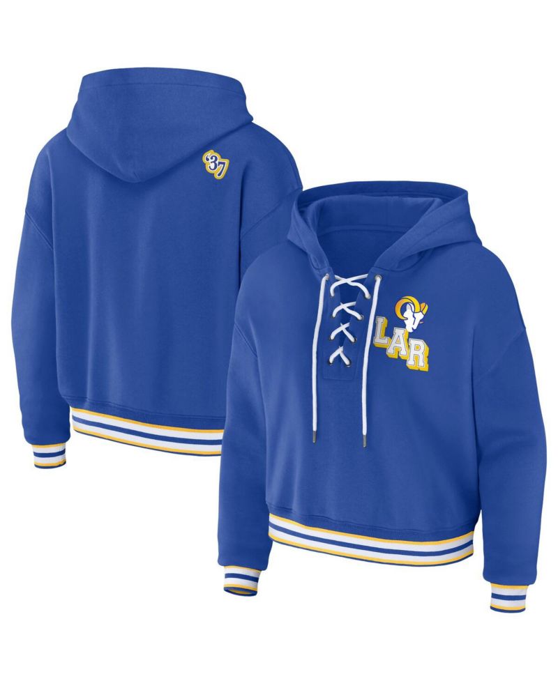 Women's Royal Los Angeles Rams Lace-Up Pullover Hoodie