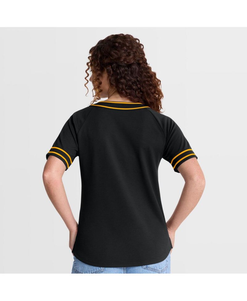 Women's Black Pittsburgh Pirates Diva Race Ahead Raglan V-Neck T-Shirt
