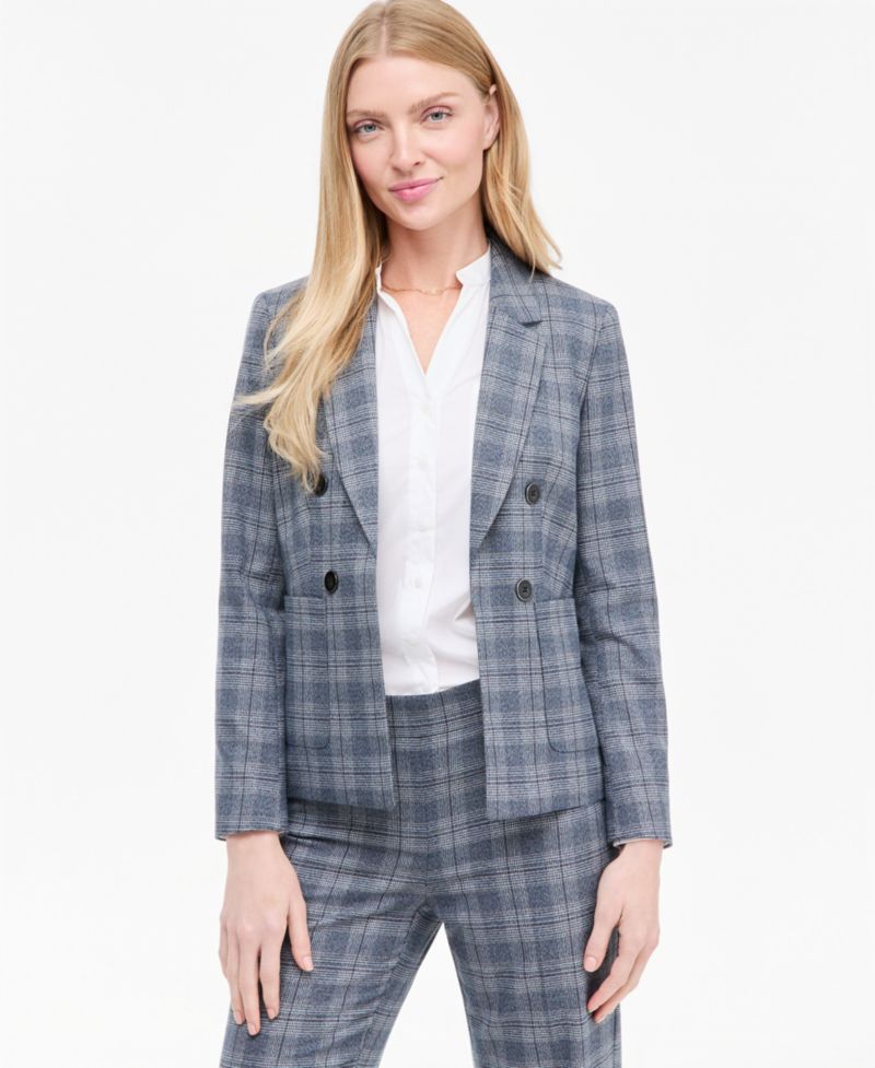 Petite Plaid Double-Breasted Blazer