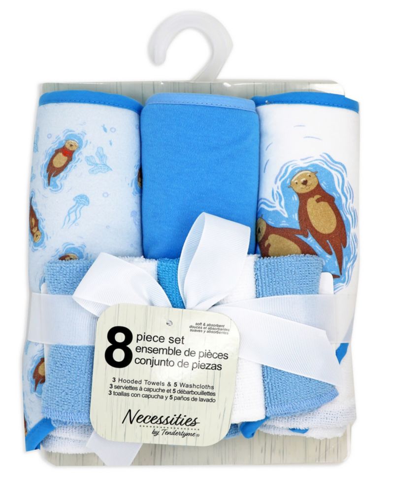 Baby Boys and Baby Girls 8 Piece Hooded Bath Towel and Wash Cloth Set
