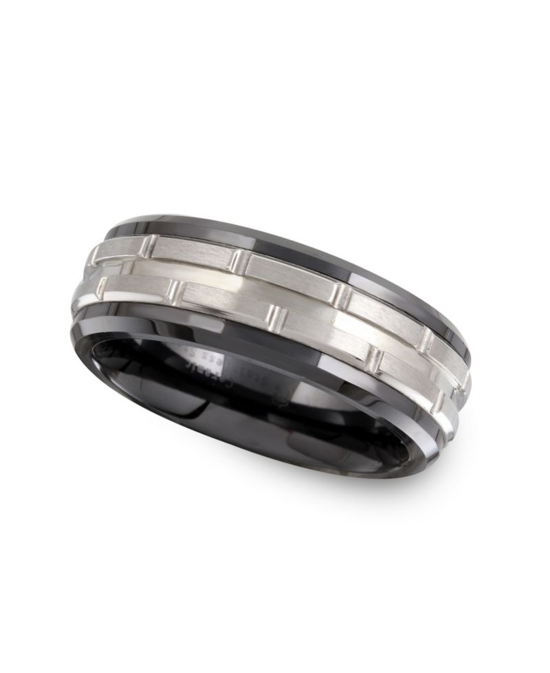 Men's Tungsten Ring, Black Ceramic Tungsten Design Ring