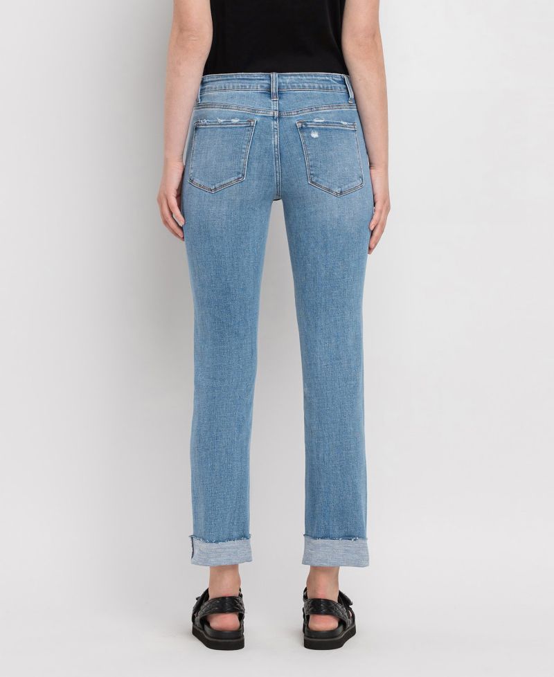 Women's Mid Rise Cuffed Slim Straight Jeans