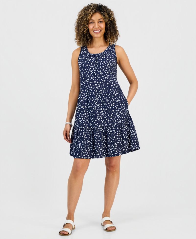 Women's Printed Sleeveless Tiered Dress