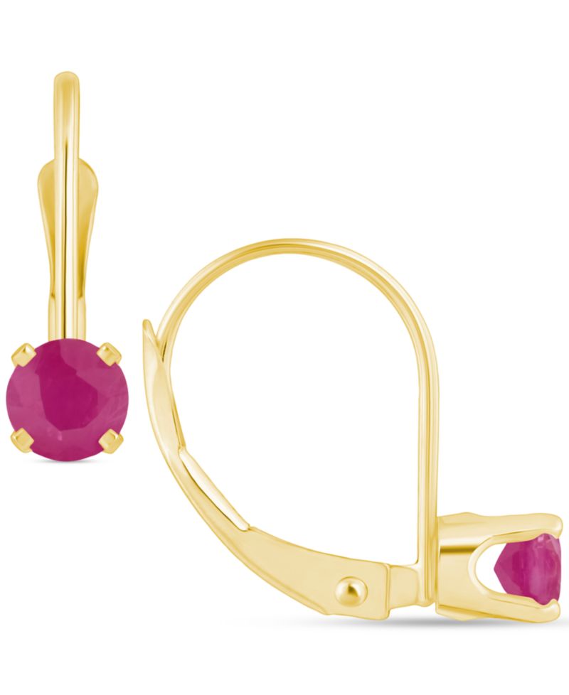 Emerald Solitaire Leverback Earrings (1/2 ct. t.w.) in 14k Gold (Also in Ruby, Sapphire, & Tanzanite)
