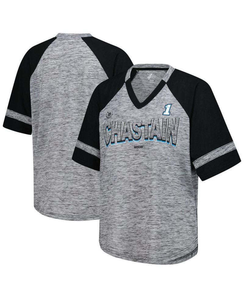 Women's Heather Gray Ross Chastain Hall of Fame Oversized Raglan V-Neck T-Shirt