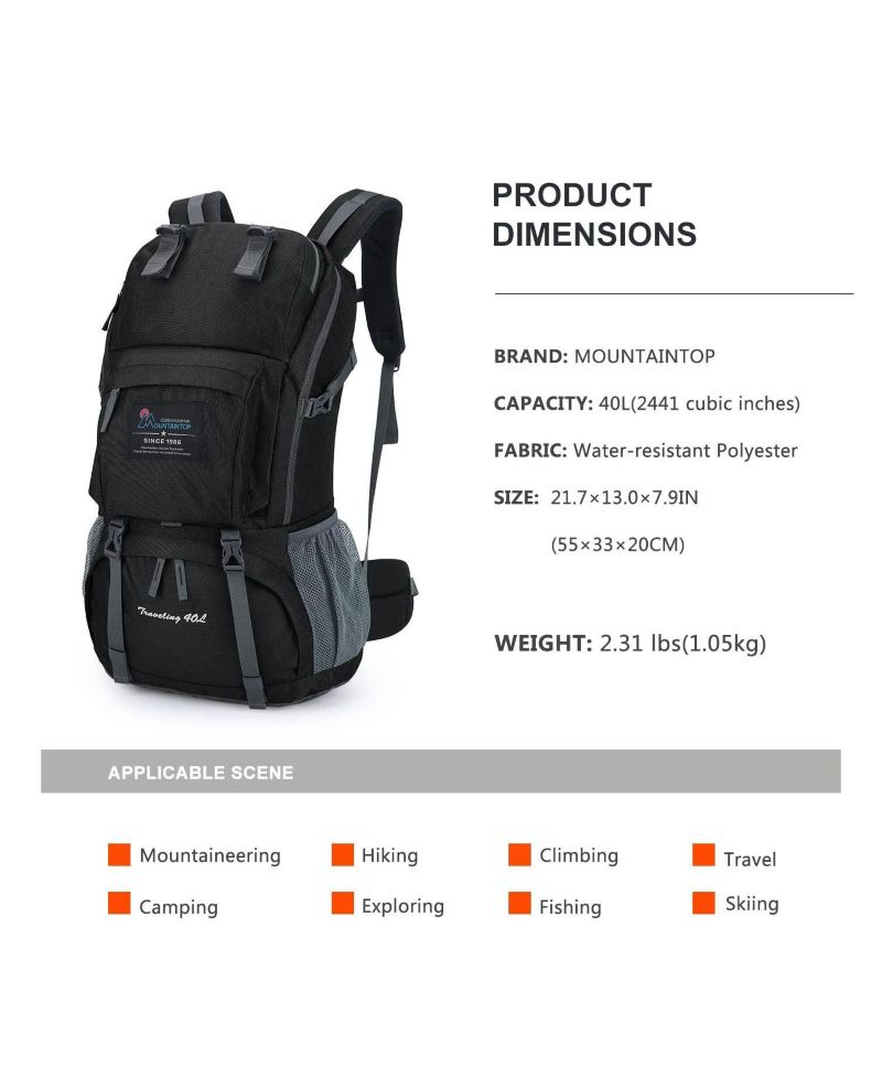 40 Liter Hiking Backpack with 3 Liter Hydration Bladder for Women Men Outdoor Travel Camping Day Pack with Rain Cover