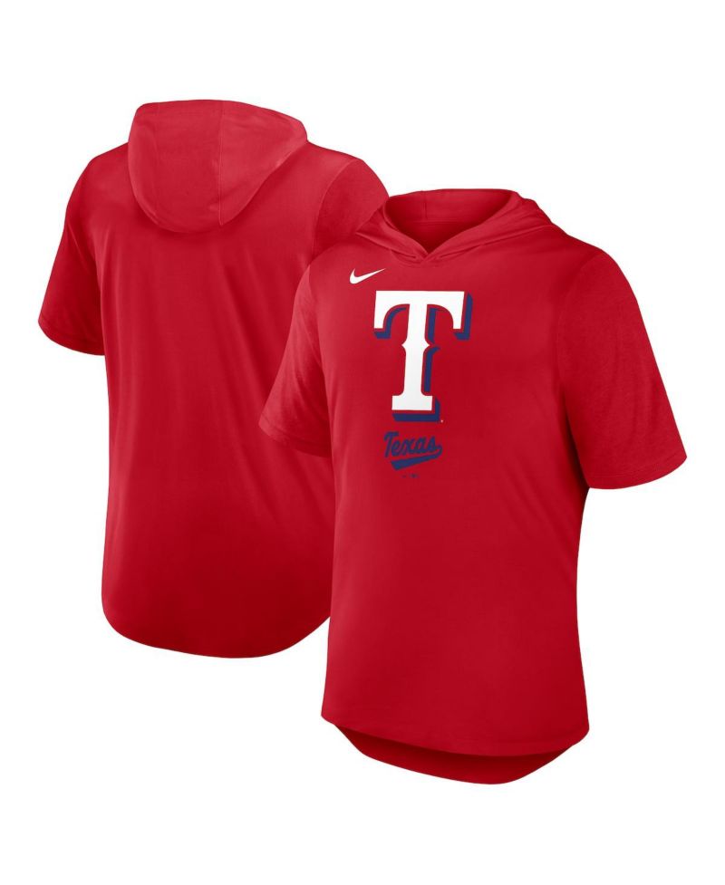 Men's Red Texas Rangers Tri-Blend Performance Hoodie T-Shirt