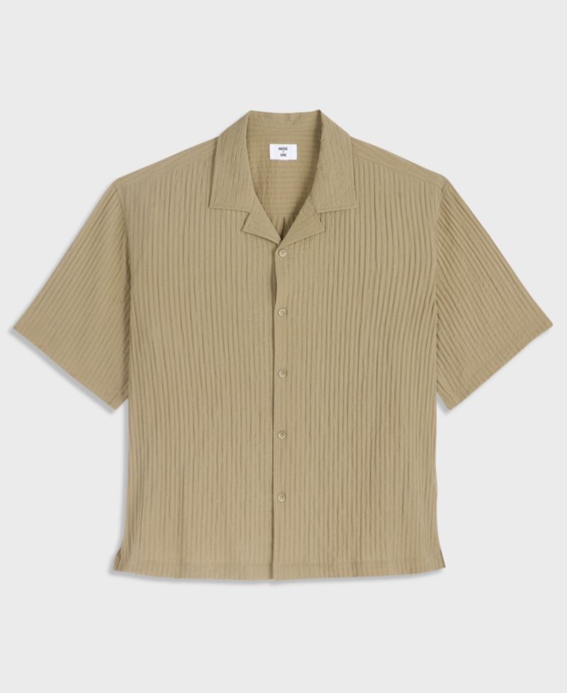 Men's Bxy Short-Sleeve Striped Camp Collar Shirt