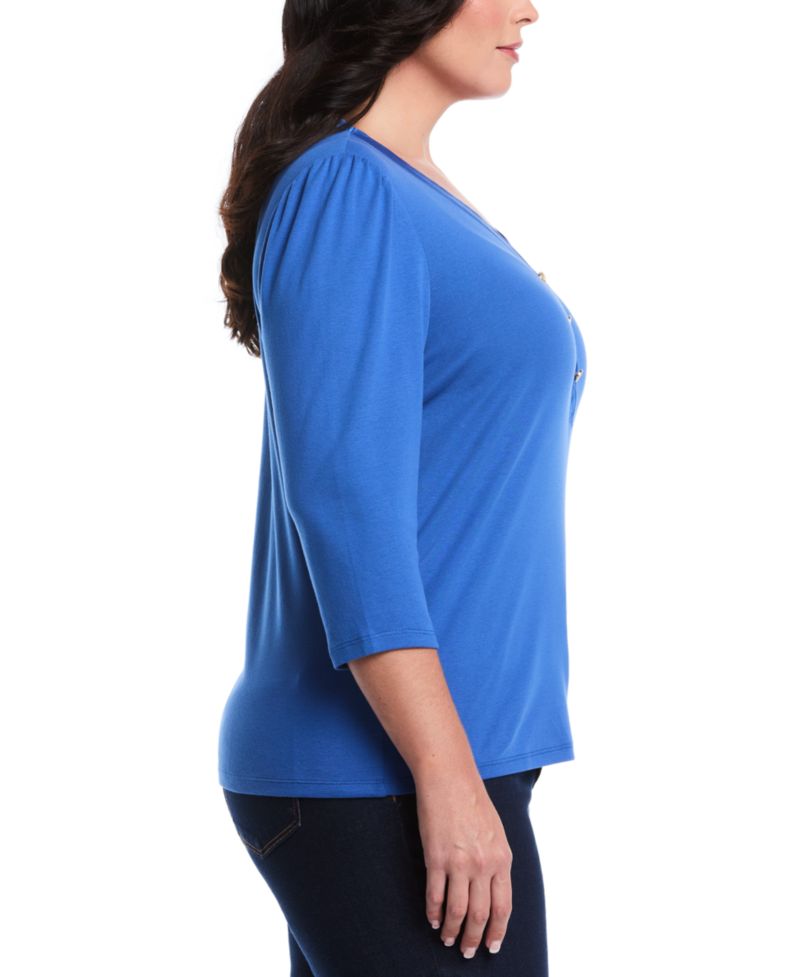 Plus Size Plus Size 3/4 Puff Sleeve V-Neck Top