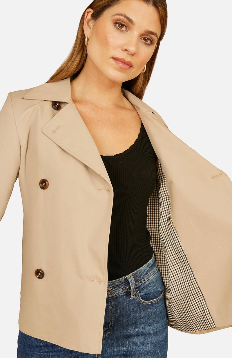 Women's Cropped Trench Jacket With Pockets