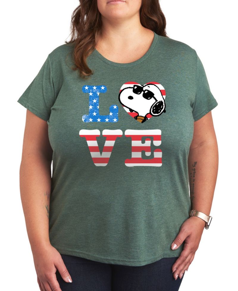 Plus Size Peanuts Snoopy Love Americana Graphic Crew Neck T-Shirt