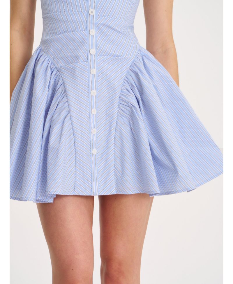 Women's Melody Baby Blue Railroad Stripe Halter Drop Waist Mini Dress