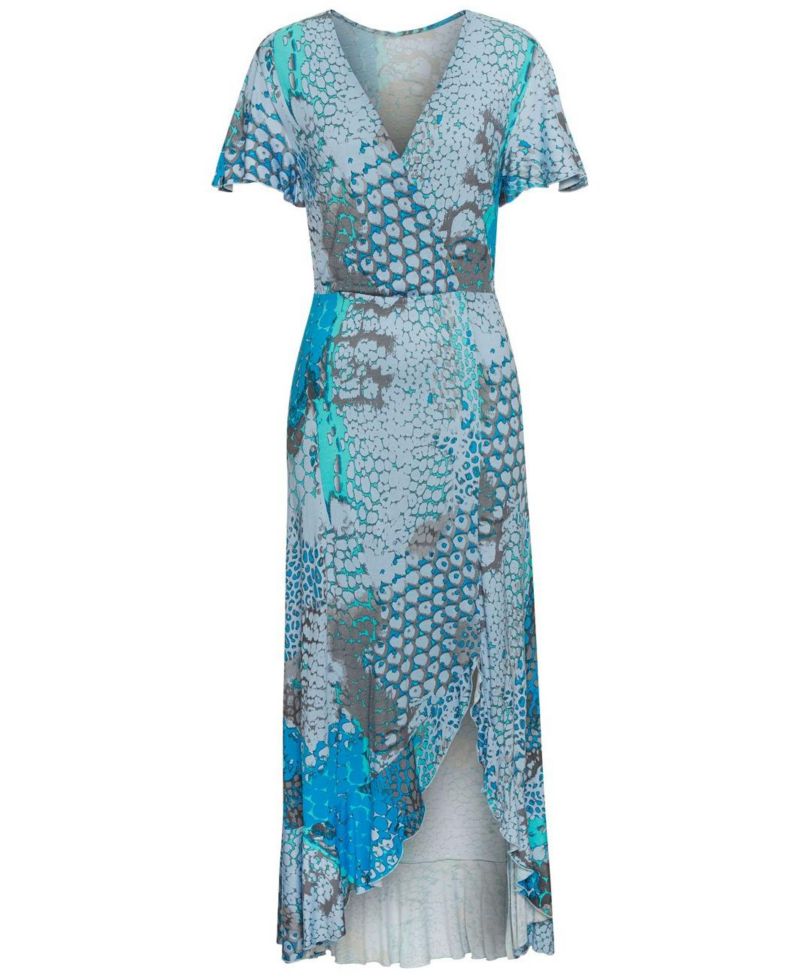 Women's Viscose Printed Side Slit Ruffle-Trim Maxi Dress