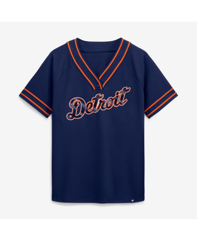 Women's Navy Detroit Tigers Diva Race Ahead Raglan V-Neck T-Shirt