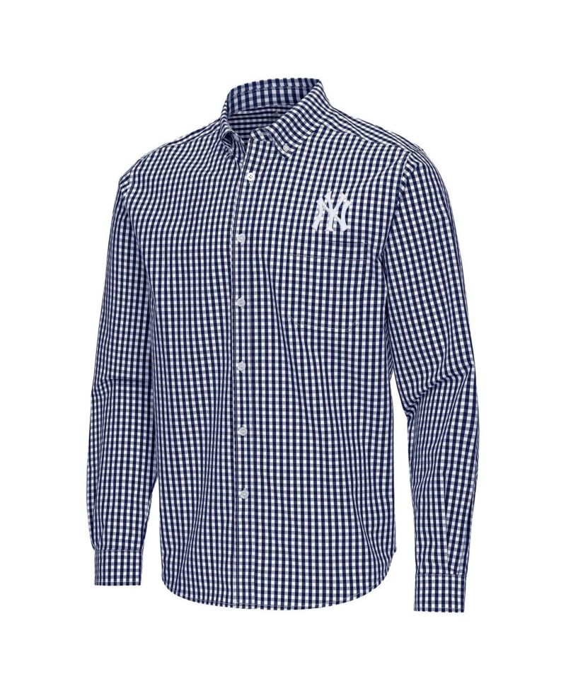 Men's Navy New York Yankees Ellis Woven Tri-Blend Button-Down Shirt