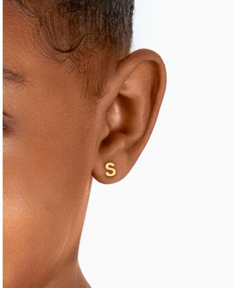 14K Gold Initial Stud Screw Back Earrings