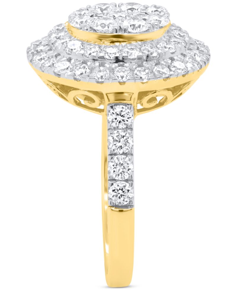 Lab-Grown Diamond Halo Cluster Ring (2 ct. t.w.) in Sterling Silver or 14K Gold-Plated Sterling Silver