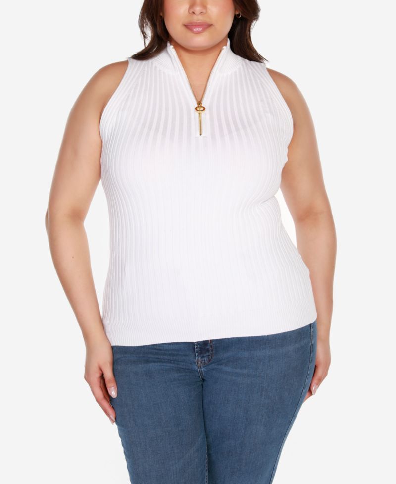 Black Label Plus Size Sleeveless Quarter Zip Sweater