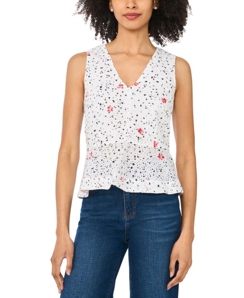 Women's Printed V-Neck Sleeveless Flowy Blouse