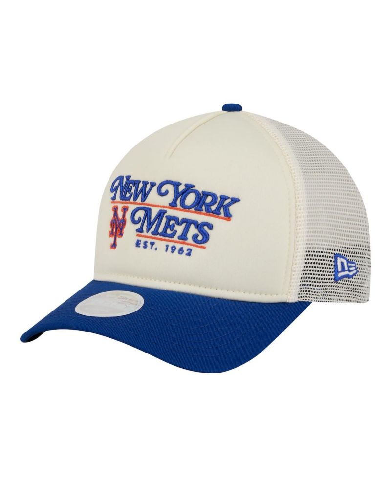 Women's Light Beige/Royal New York Mets Retro 9FORTY M-Crown A-Frame Trucker Adjustable Hat