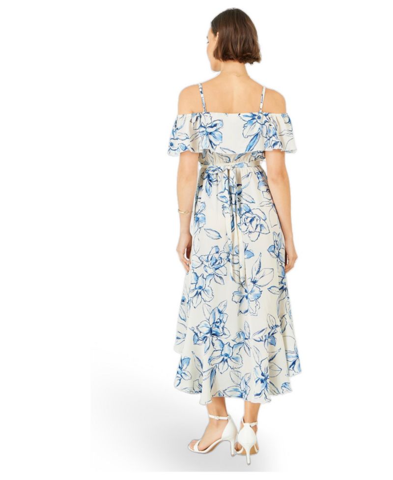 Women's Floral Print Bardot Midi Dress