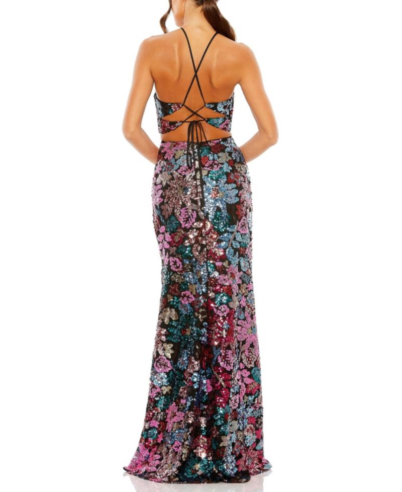 Women's Sequin Embellished Cross Neck Gown
