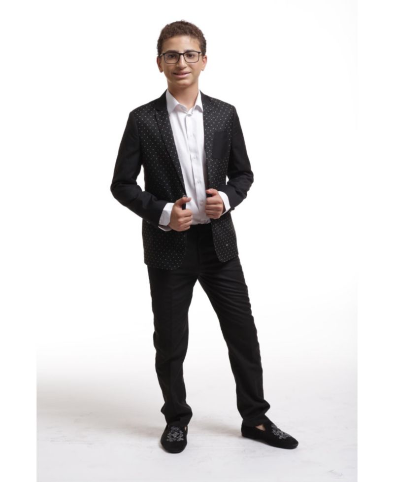 Boys Black Slim Fit Diamond Dots Blazer