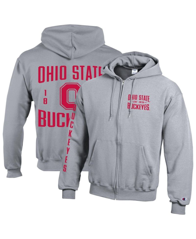 Men's Heather Gray Ohio State Buckeyes Varsity Powerblend Full-Zip Fleece Hoodie