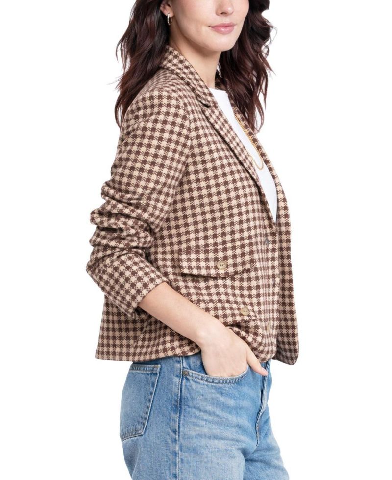 Women's Marlo Cropped Houndstooth Jacquard-Knit Blazer