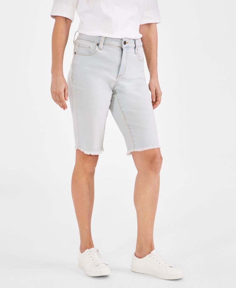Women's Mid-Rise Raw-Edge Bermuda Jean Shorts