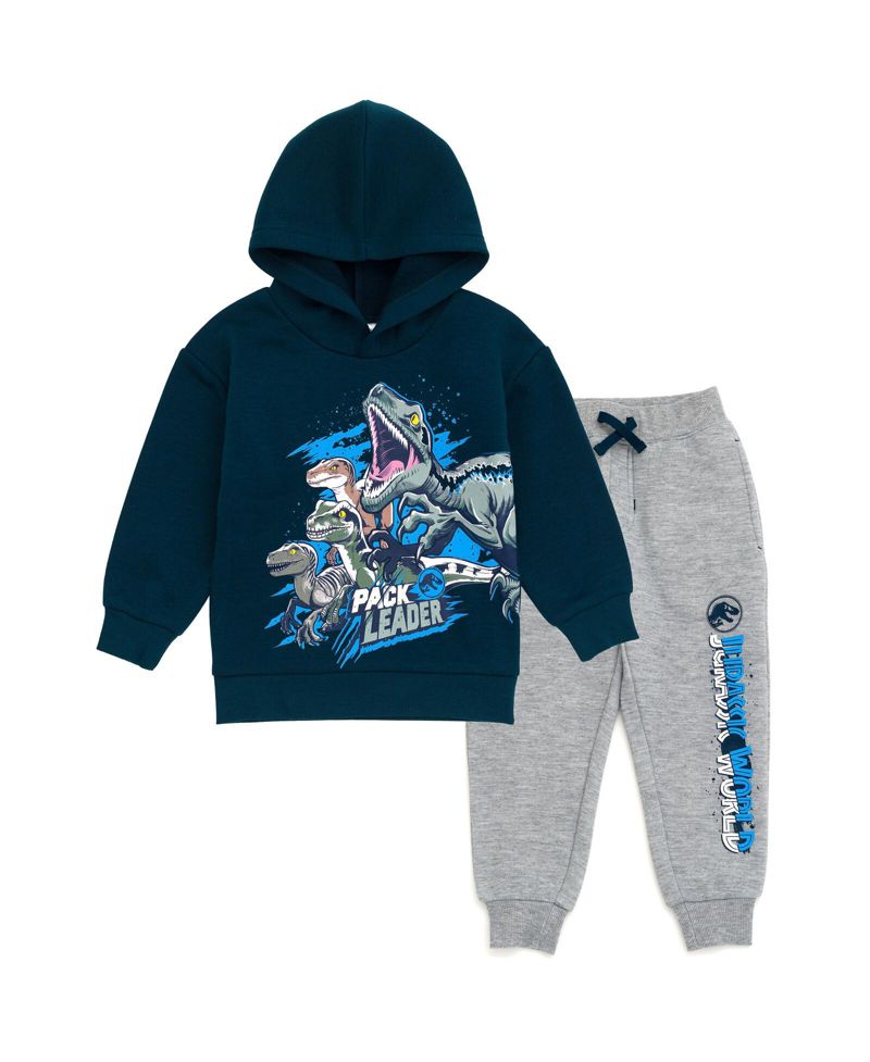 Toddler Boys 2T-5T Jurassic World Dinosaur T-Rex Fleece Pullover Hoodie and Pants Outfit Set
