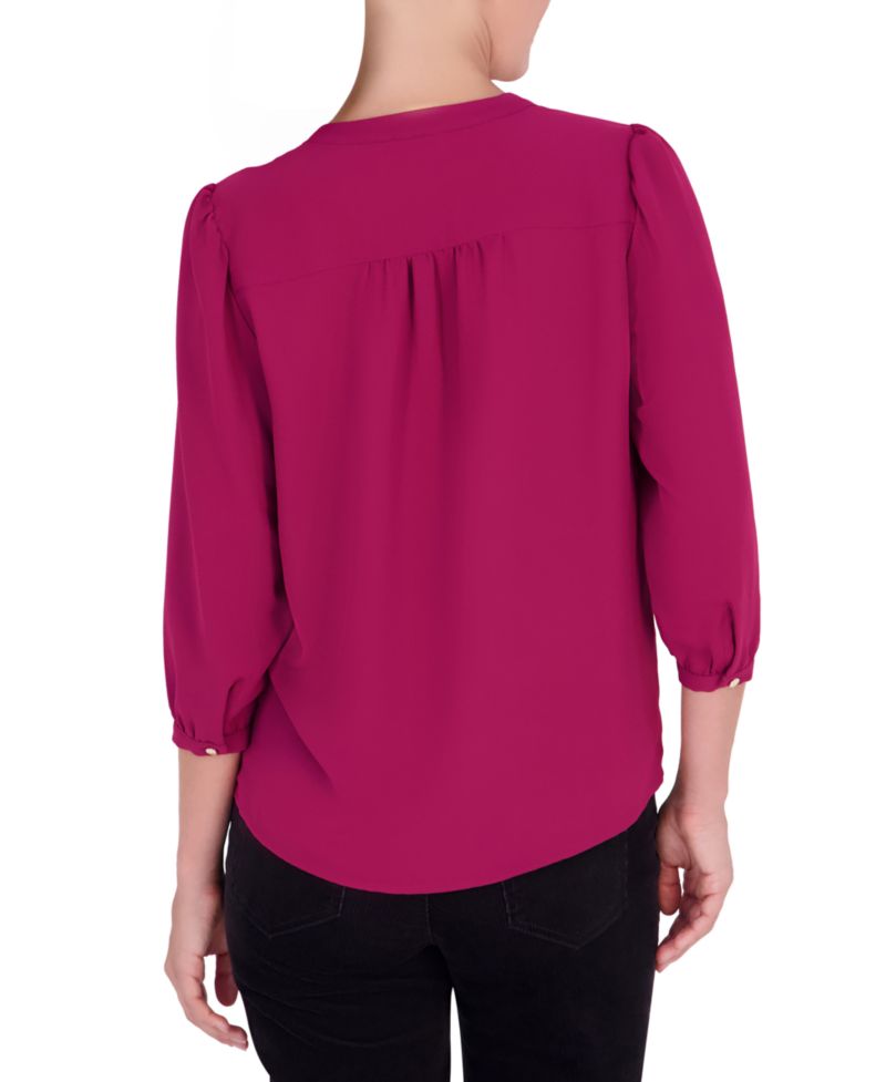 Women's 3/4-Sleeve V-Neck Button-Up Blouse