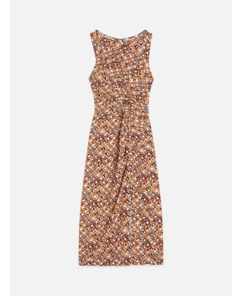 Women's Dresses Printed Textured Midi Dress, Tiles Flower Doeskin, Medium
