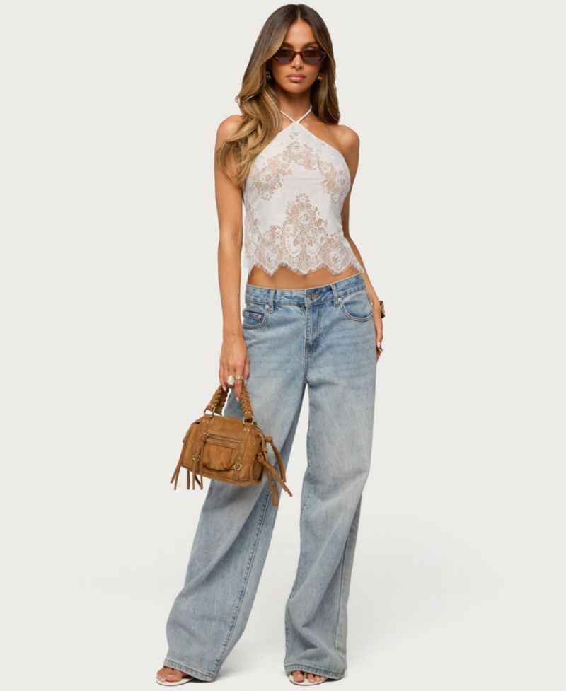 Women's Yanitza Halter Neck Lace Open-Back Crop Top