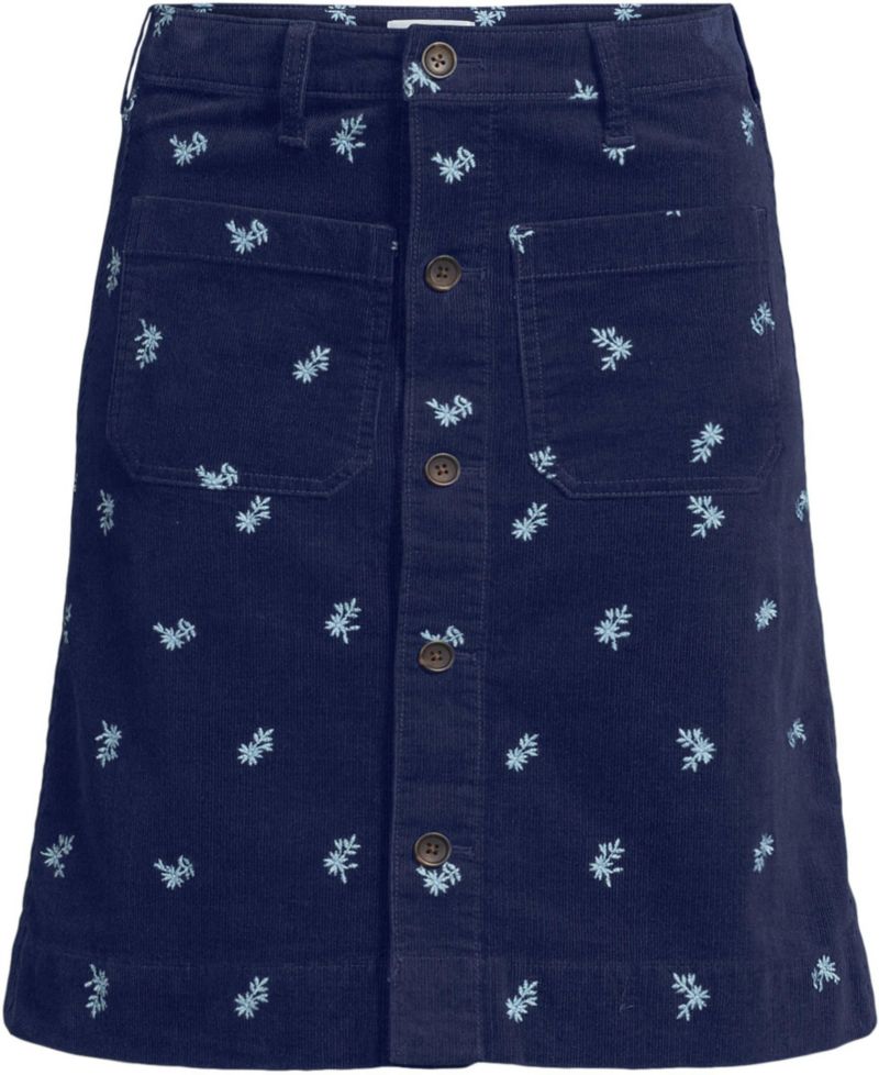 Petite Corduroy Mid Rise Button Through Above the Knee Skirt