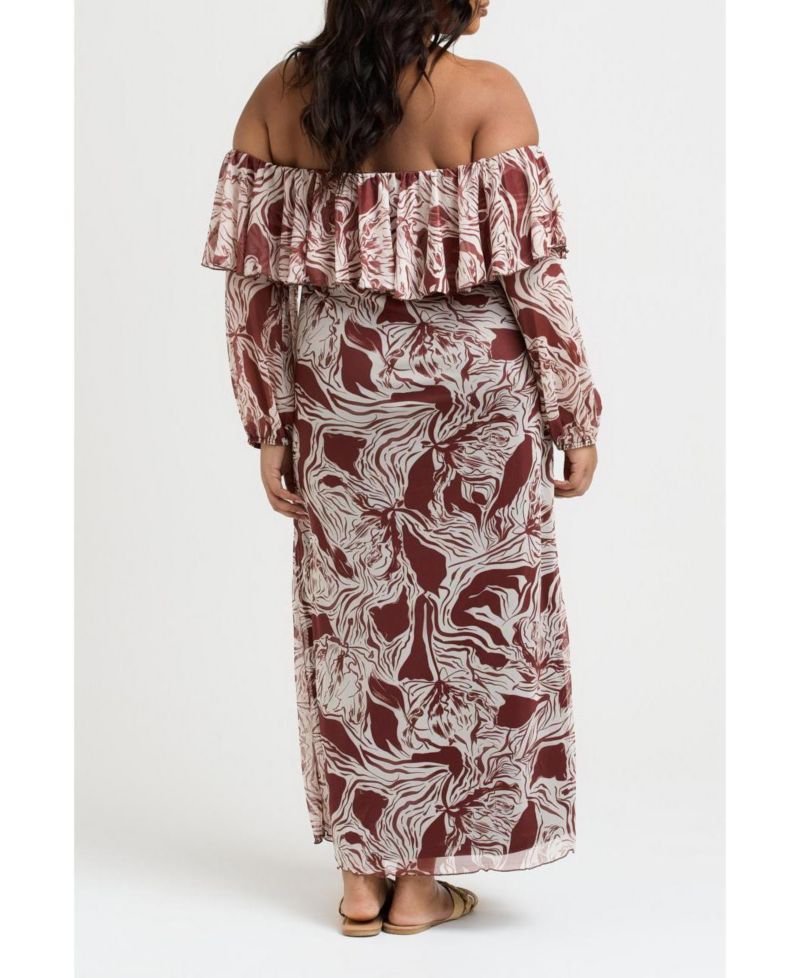 Women's Curve Ruffle Bardot Midaxi Dress