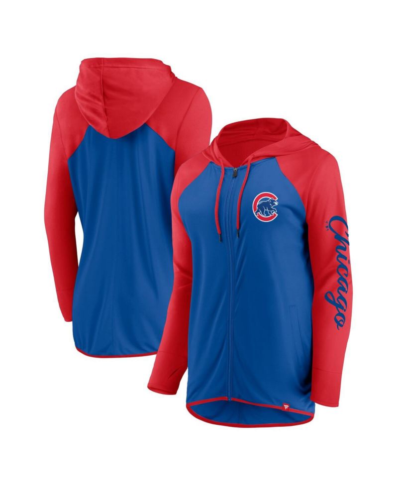 Women's Royal/Red Chicago Cubs Script Sleeve Full-Zip Hoodie