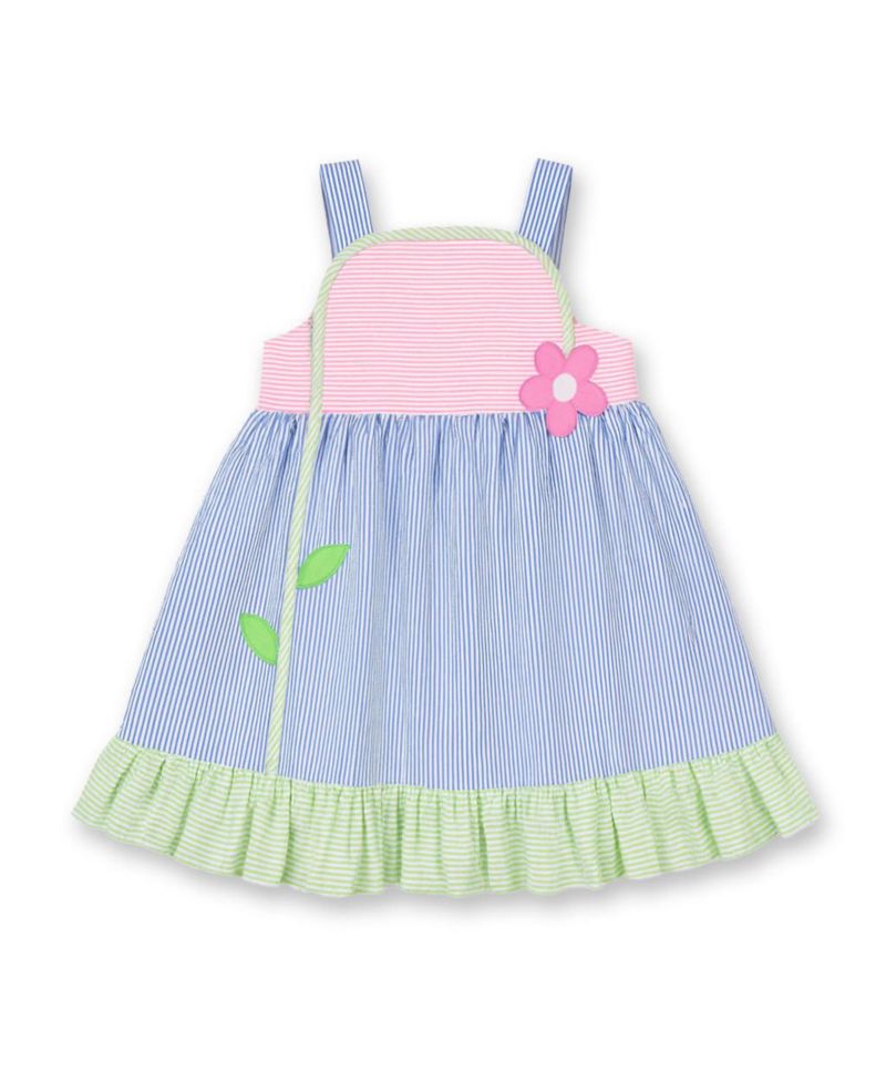Little Girl Seersucker Dress With Flower