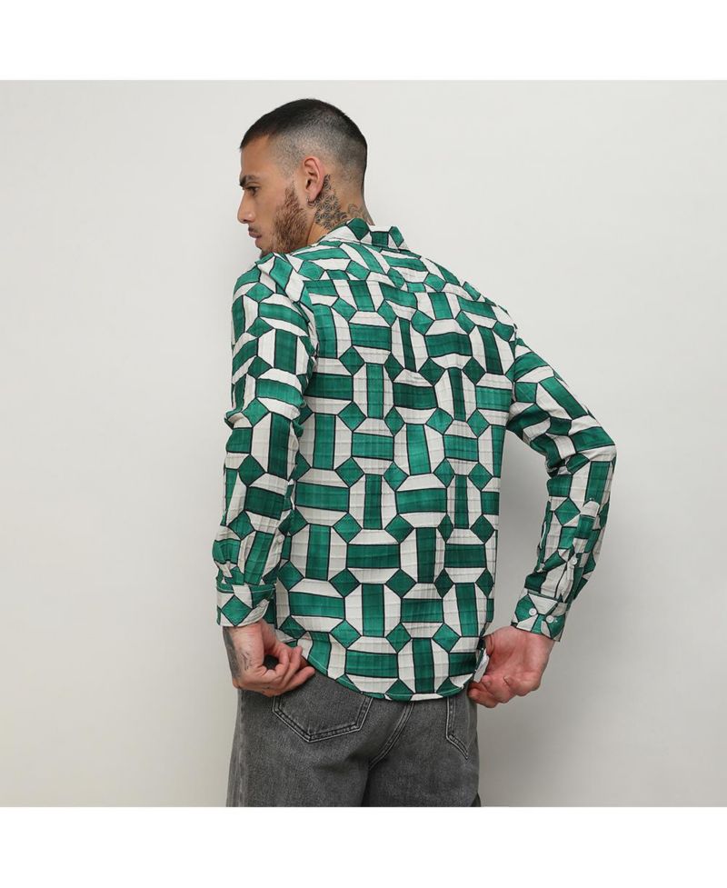 Men's Emerald Green & Ivory White Contrast Block Shirt