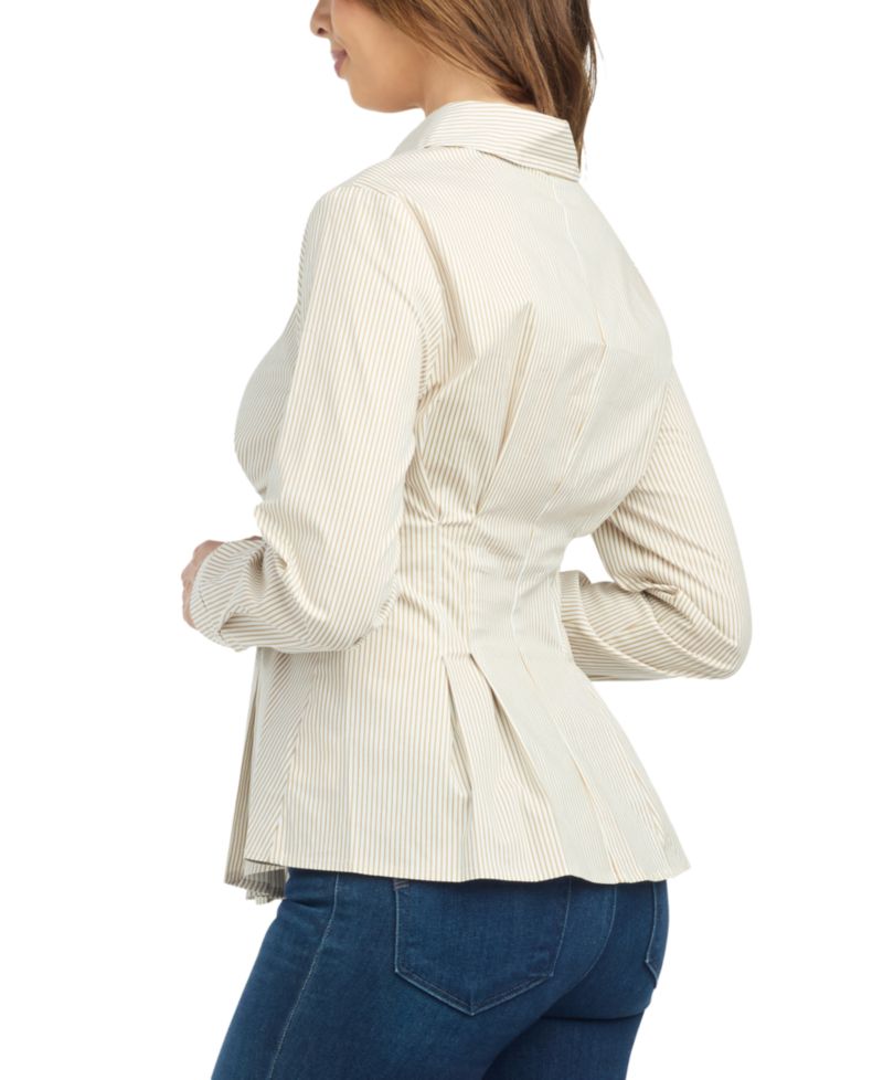 Juniors' Long-Sleeve Striped Point-Collar Blouse