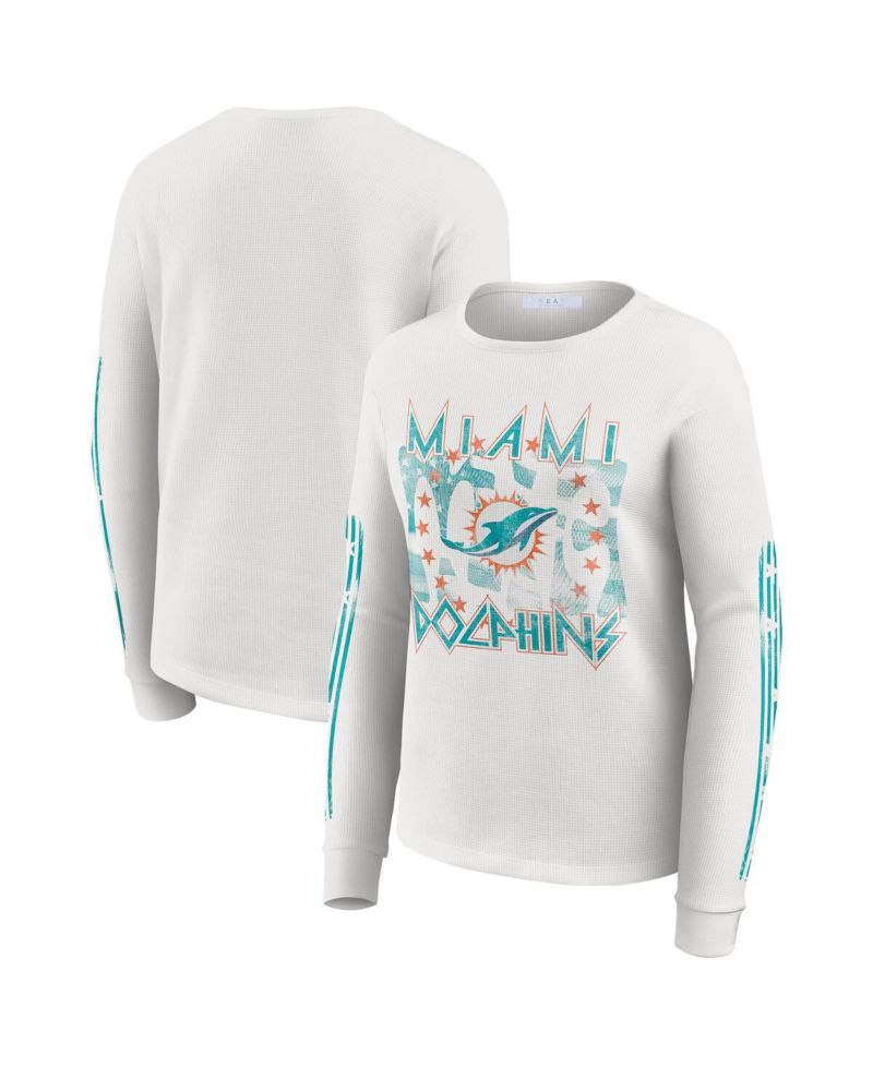 Women's White Miami Dolphins Graphic Waffle Long-Sleeve T-Shirt