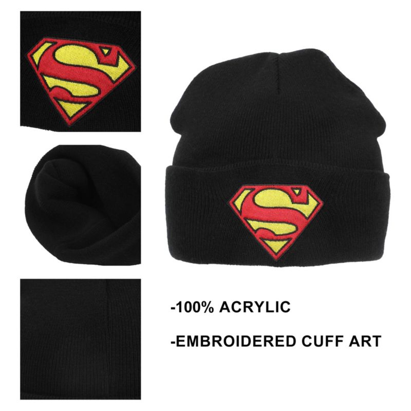 Men's Superman Logo Embroidery Acrylic Knit Cuff Beanie