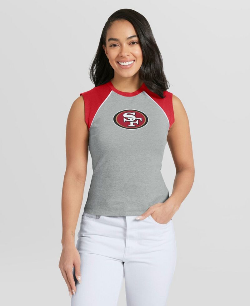 Women's Gray San Francisco 49ers Cropped Raglan Tank Top